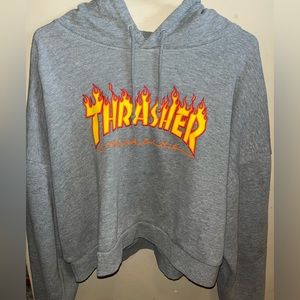 Grey Thrasher Cropped Hoodie
